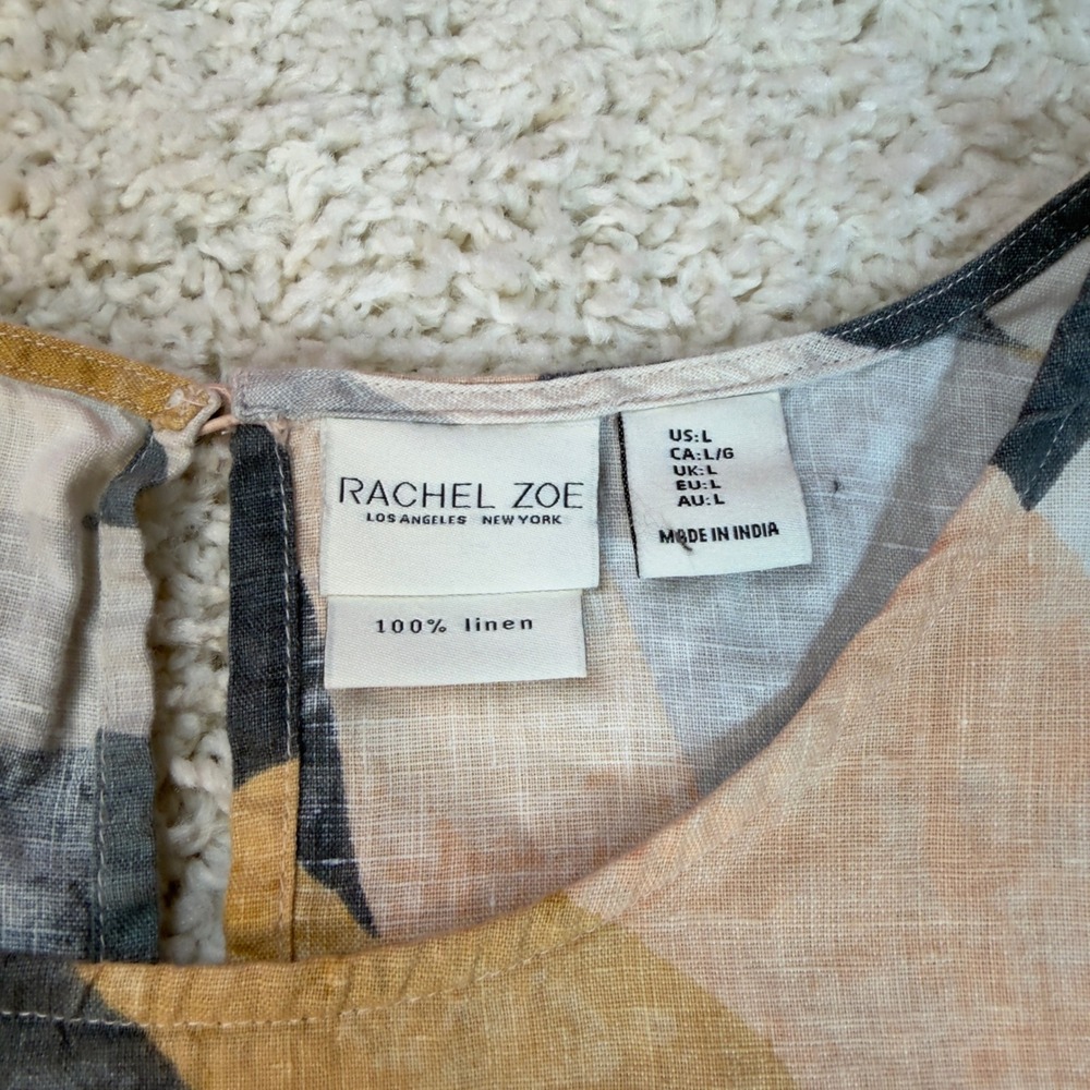 Rachel Zoe Linen Shift Dress Womens Large Multi Color Abstract Swirl Sleeveless - Picture 11 of 13